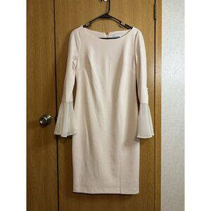 CALVIN KLEIN Blossom Pink Chiffon Bell Sleeve Sheath Dress Sz 8 Career Classic
